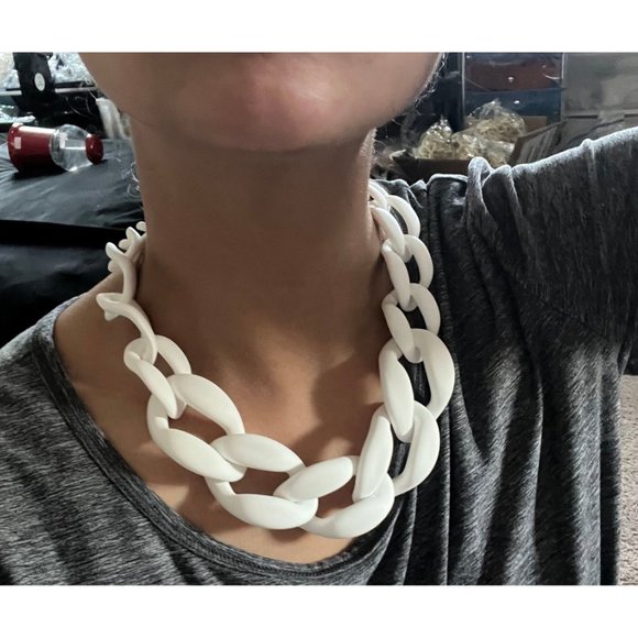 Chunky white chain necklace link curb Link big chain statement large bold - Picture 2 of 5